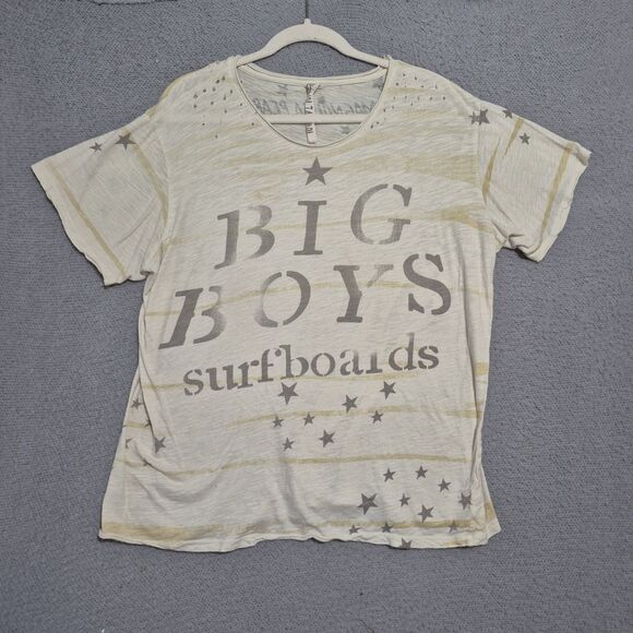 Magnolia Pearl Women's Big Boys Surfboards Cream Destressed Cotton Tee One Size - Picture 1 of 7